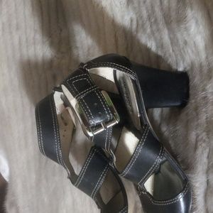 Michael Kors 3" Heel Sandals 6.5M Black Leather Buckle Strappy Cut-Out Shoes